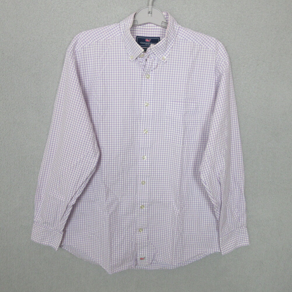 Vineyard Vines Button-Down Mens M Purple White Check Murray Long-Sleeve Preppy